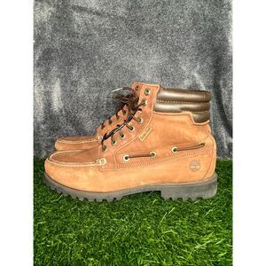 Timberland Men’s Nubuck Leather Moc Toe Boots Brown Size 10.5 US Rugged Outdoor
